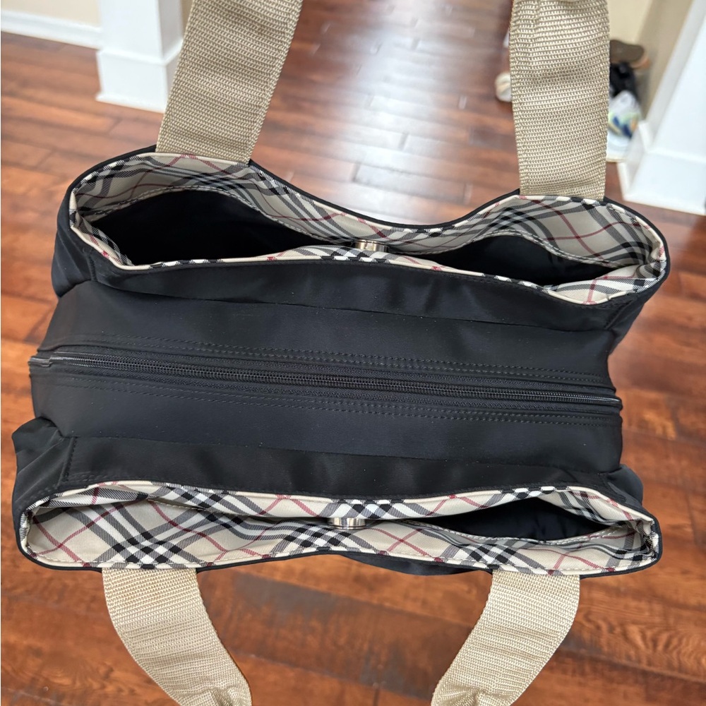 Burberry Black Canvas Tote/ Tan Leather Handles with Nova Check Bottom/Interior - Picture 7 of 16